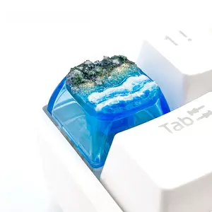 Resin Artisan Keycap, Vibrant Beach Landscape Design, 3D Stereoscopic ESC Key, Universal Cross Axis Fit for Mechanical Keyboards, Single Computer Accessory