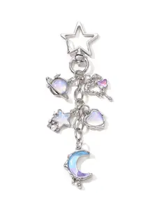 Star Cross Heart Wings Moon Stone Keychain, Fashion Classic Baroque Y2K Style Car Bag Pendant Gift, Memorial Present for Friends Family, Stylish Keychain