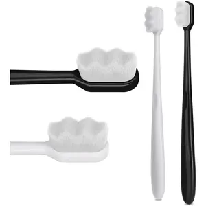 2Pcs Extra Soft Toothbrus Portable Manual Toothbrushes Black Grip White Wave 10000 Bamboo Charcoal Bristles Regular Size Suitable Sensitive Gums Cleaning Men Women