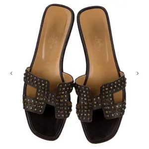 HERMES Oran Leather Slides Women's Size: 8.5