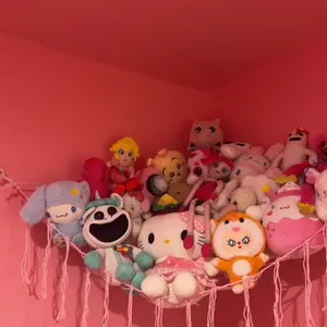 Pink/White/Black Stuffed Animal Storage Hammock Net Corner arge Toy Hammock Net for Stuffed Animals Room Decor - Cute Stuff Animal Organizer Plush Holder - Kids Baby Nursery Essentials Wall Bedroom Home Decor