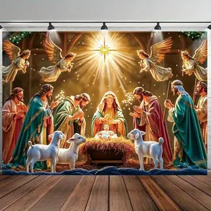 Jesus Baby Born Banner, 150x100cm Religious Christian Background, Wall Hanging Backdrop, Church Indoor Outdoor Christmas Decoration, Bible Wall Art