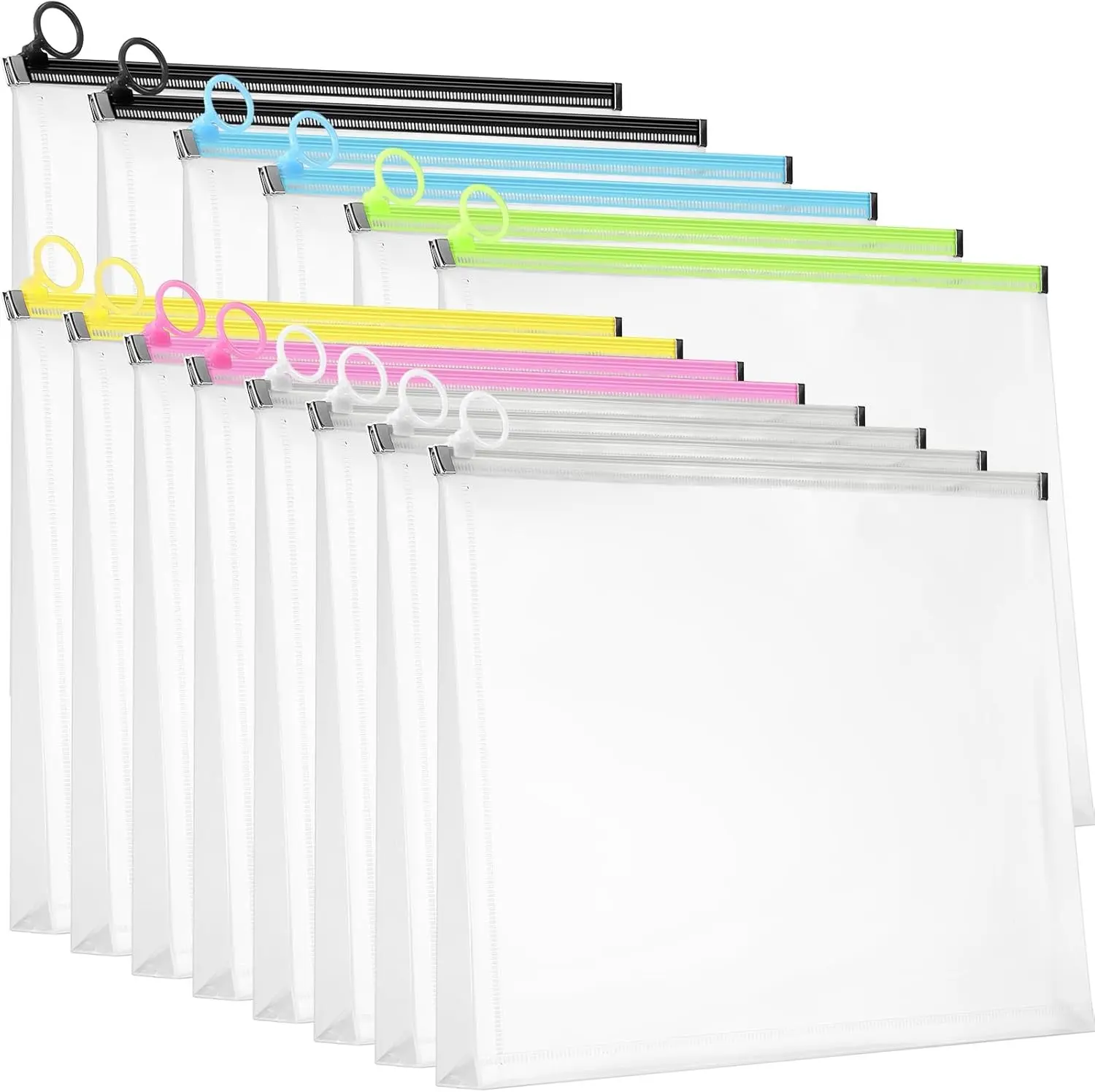14 Pcs Back to School Clear Plastic Zip Envelope A4 Zipper Document Folder 13 x 9.7In File Folder Expanding Envelope Pouch for Paper Pencil Storage Office Supplies (Stylish Colors)