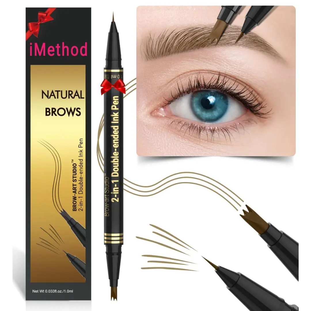 iMethod Eyebrow Pencil - Brow Pencil 2-in-1 Dual-Ended Eyebrow Pen with 3-Prong Micro-Fork-Tip Applicator and Precise Brush-Tip Create Natural-Looking Brows, Stay on All Day, Light Brown