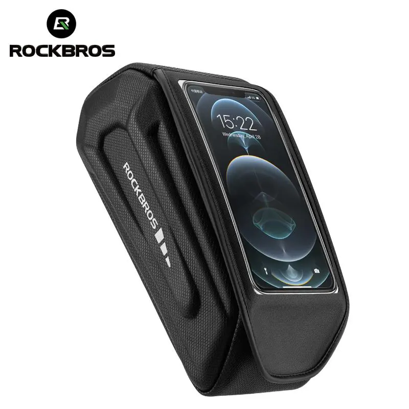 ROCKBROS Bike Bag - EVA Water-Resistant Bike Accessory, Hook & Loop Stable Easy-Install Mount Holder, 1.7L Large Capacity with Classified Storage Pouch for Phones Under 6.8” (Front Frame/Top Tube/Handlebar Fit), Stable And Easy Installation, Reflective Lo