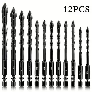 12PCS Tungsten Carbide Drill Bit Kit, Hex Shank Impact Drill Bits for Concrete Cement Tile and Glass, Durable Multi Purpose Power Tool Accessories for Home Improvement