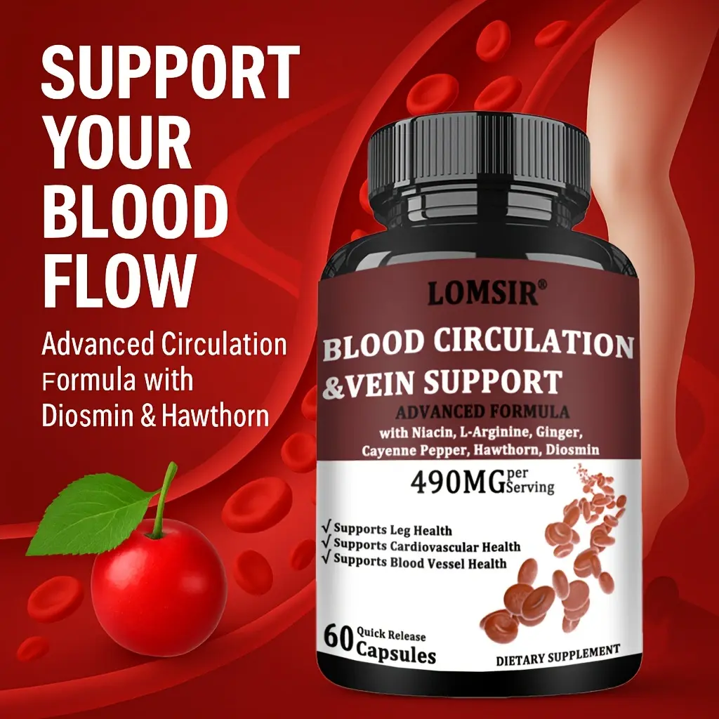 Blood Circulation Supplement with Niacin, L-Arginine, Ginger, Cayenne Pepper, Hawthorn, Diosmin, Supports Leg Vein, Heart, Vessels and Cardiovascular Health, Blood Flow Pills - 60 Capsules