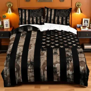 Rustic American Flag Camo Duvet Cover Set, Includes 1 Duvet Cover + 1/2 Pillowcases, Vintage Distressed & Camouflage Print, Masculine Bedding for Men & Teens, Ideal for Bedroom & Dorm Decor, Patriotic Gift for Him