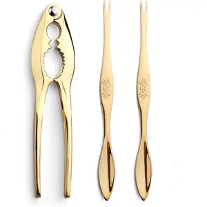 3 count  Lobster Crackers and Picks Set, Crab  Cracker Tools, Stainless Steel Seafood Crackers & Forks Nut Cracker Set for Eating Stake Support (Nut cracker+2  picks)