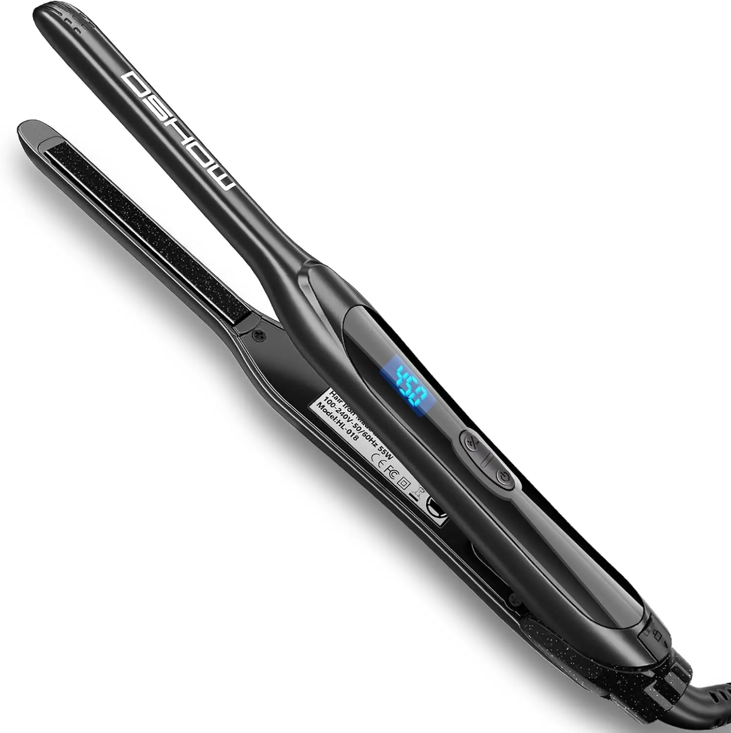 DSHOW 0.3 Inch Pencil Flat Iron, Mini Straightener for Short Hair, Pixie Cuts, Bangs, Edges and Beards, Ceramic Travel Styling Tool, 6 Heat Settings, Dual Voltage, Auto Shut-Off, Black