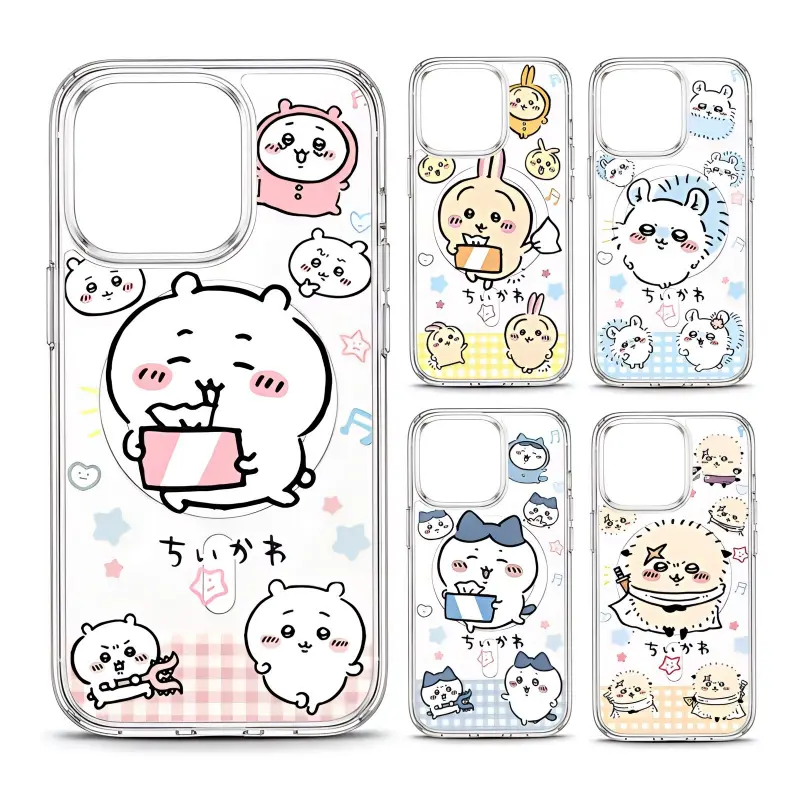Cute Cartoon Hachiware Usagi ‌   Momonga Kawaii Chiikawa Transparent MagSafe Phone Cases For iPhone 17 Promax Pro Air 16 Plus 15 14 13 12 11 SS Galaxy S22 S23 S24 S25 S26 Magnetic TPU Shockproof Protective Clear Cover Gift For Birthday Christmas