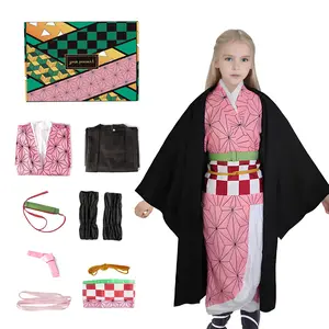 Kids Nezuko Cosplay Costume Set, Anime Cosplay Kimono Set with Accessories, Halloween Role-Playing Outfit for Boys and Girls