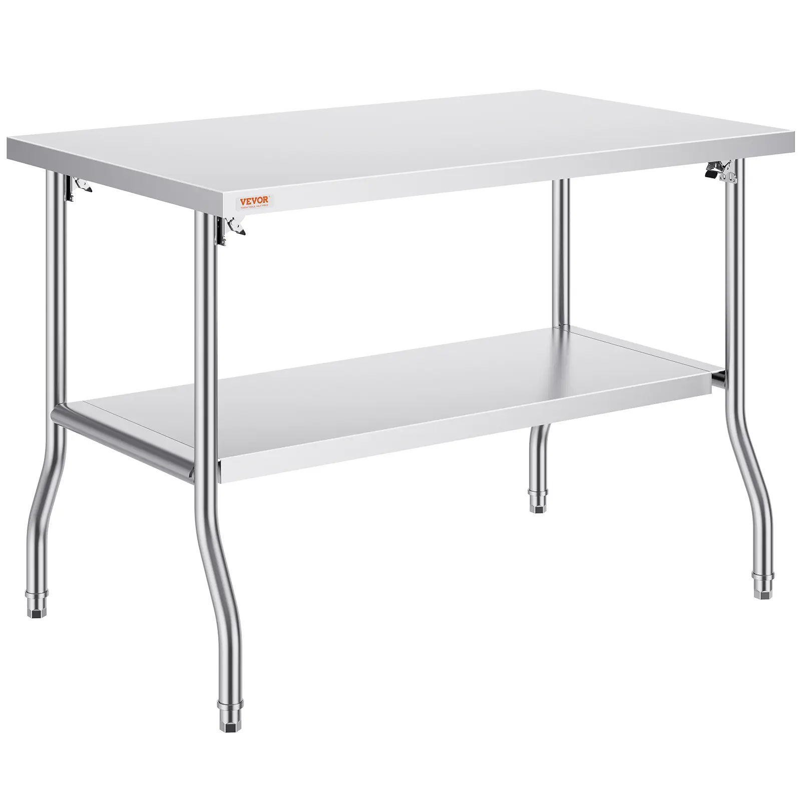 VEVOR NSF Certified Foldable Commercial Stainless Steel Worktable, 48x30x34" Heavy-Duty Prep Station with Undershelf Storage, 300 lbs Load Capacity, Indoor Chopping Area, Commercial Design for Restaurant Event Use