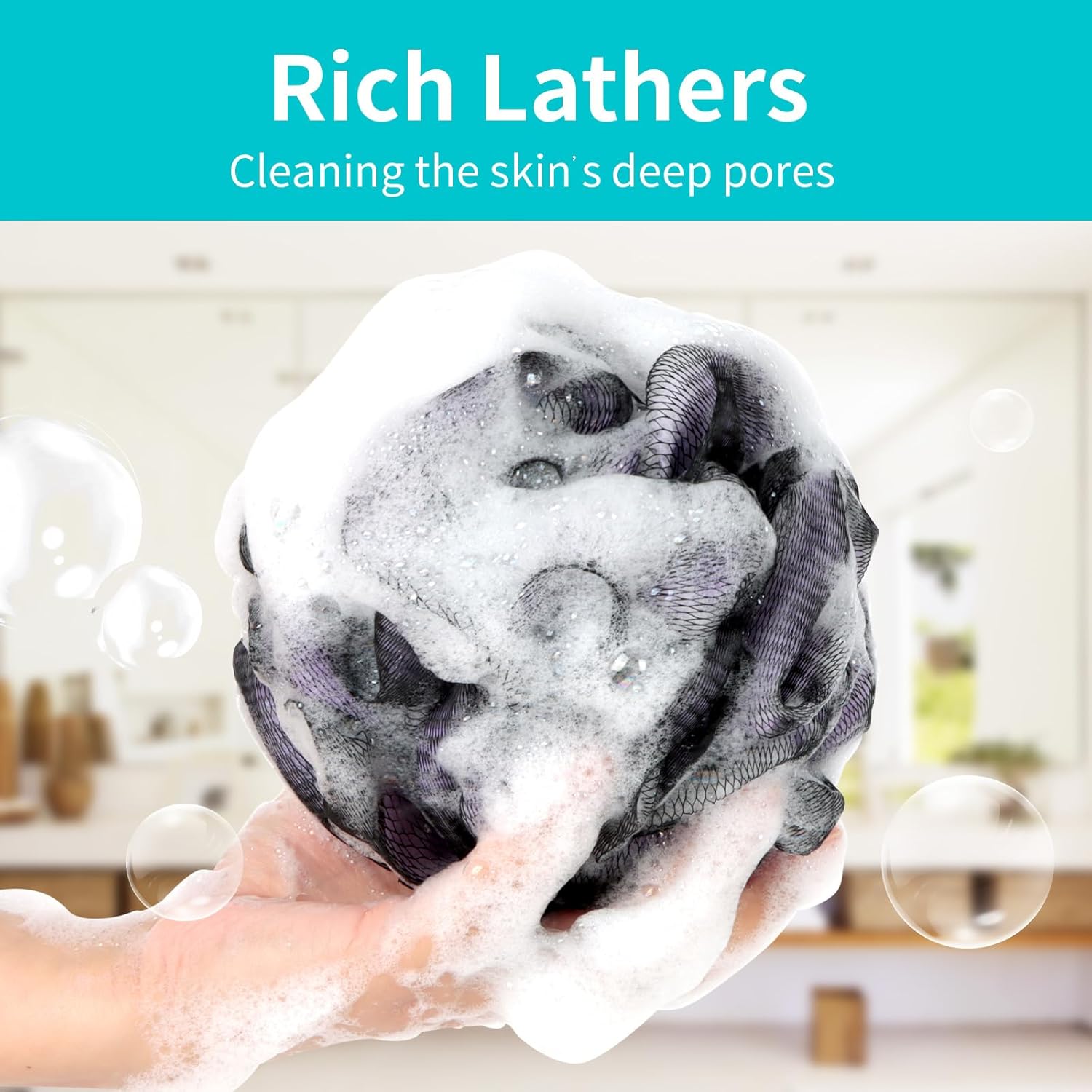 Bath Loofah Shower Sponge Back Scrubber Soft Mesh Exfoliating Shower Puffs for Women & Men Pack of 4 Body Wash Sponges Deep Cleansing & Skin Exfoliation Bath Accessories