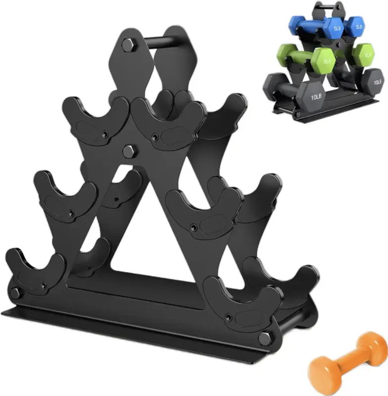 3 Tier Dumbbell Rack, Triangular A-Frame Space-Saving Weight Stand for Home Gym and Fitness Organization, Compact, Three Tier