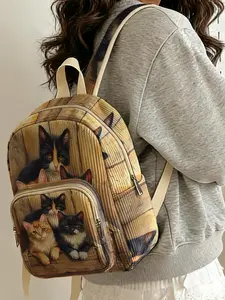 1 piece of Pink Flamingo Pattern 2D Print Women's Backpack, Corduroy Texture with Multi-layer Storage | For School & Daily Outings, Stylish and Practical