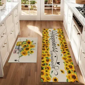 2Pcs Spring and Summer Sunflower Flowers Floor mat set including farmhouse kitchen Rug dining room flooring laundry room decorative carpet mat Floral Rugs Home Decor Rugs
