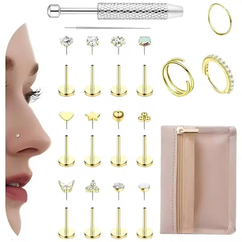 18pcs Stainless Steel Stud Earrings Nose Nail Set - Hypoallergenic Pierced Earrings, Star, Heart, - A Perfect Gift for Her - Versatile Additions, Easy Design, Stylish Jewelry, Suitable for Everyday Wear by Women,