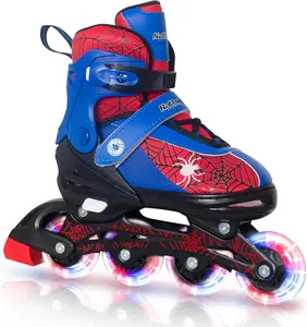 Nattork Kids Adjustable Light Up Inline Skates, Battery-Free Rainbow Flashing PU Wheels, 4 Size Expandable, Light Aluminum Frame ABEC-7 Bearings, Golden Beginner Skates 4-12, Prepacked Gift Box Birthday Xmas Present