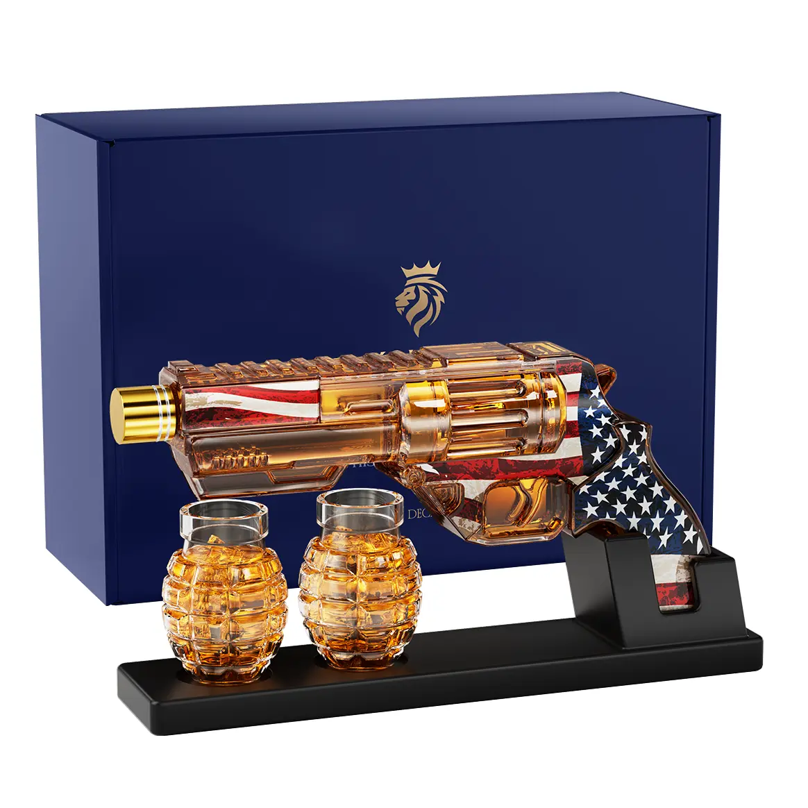 Kollea Flag Whiskey Decanter Set with Luxury Gift Box,Man Cave Bar Accessories,Grenade Shot Bottles,Gifts for Men,Dad,Brother,Husband,Boyfriend,Veterans&Military Enthusiasts,Anniversary/Birthday Gifts,Home Decor,Empty Decanter,No Alcohol Included