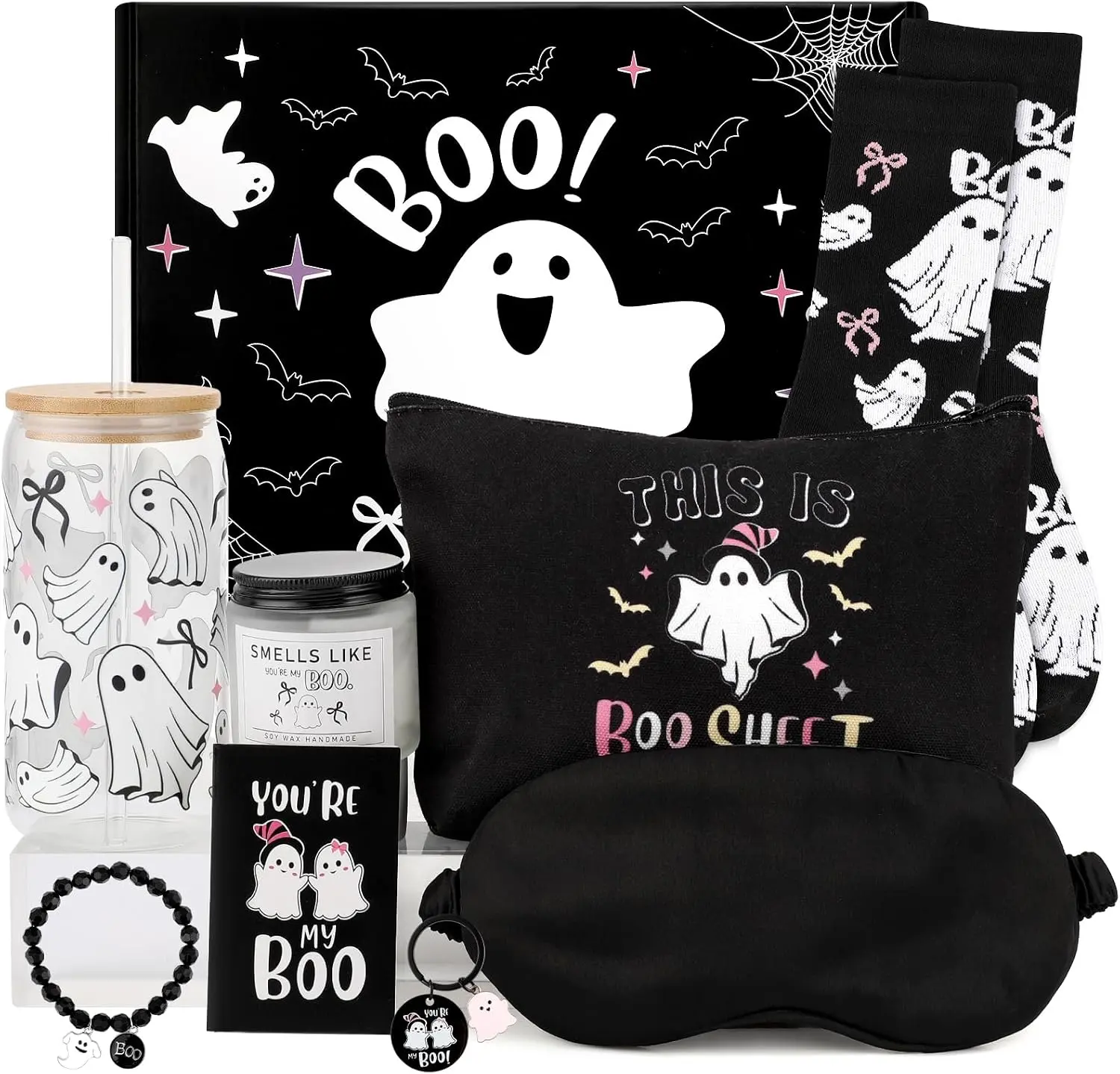 Halloween Boo Gift Box Set Spooky Ghost Themed Halloween Boo Basket Stuffers with Ghost Cup Socks Gift Box and Accessories  Spooky Season Halloween Basket Stuffer Ideas for Women Men