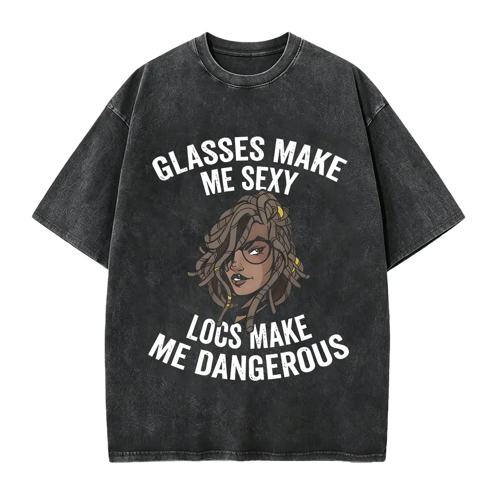 T-Shirt with Glasses Make Me Sexy, Locs Make Me Dangerous Print - Casual Crew Neck Short Sleeve Tee, All-Season Knit Fabric, Ideal Gift For Men And Women