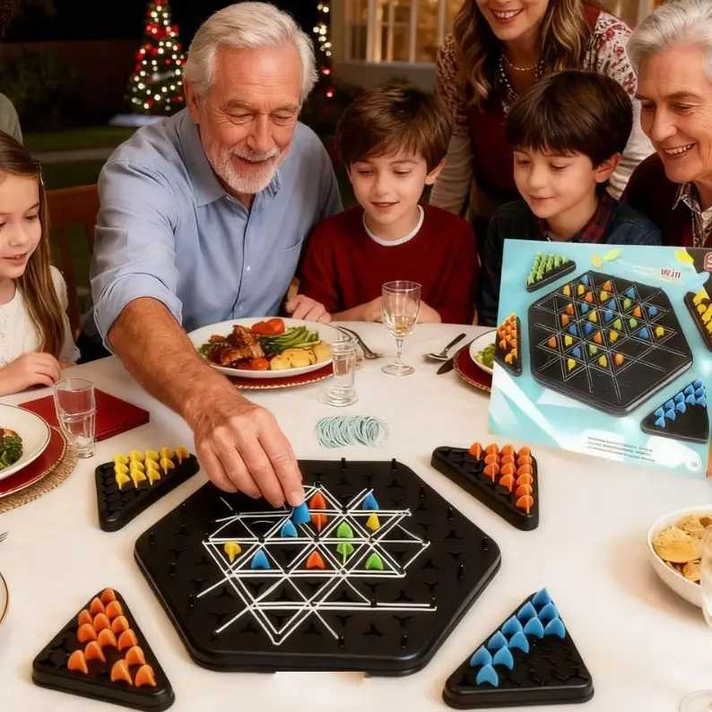 Fun Chain Triangle Chess Game Multi Player Strategy Rubber Bands Board Game Toy For Grandkids