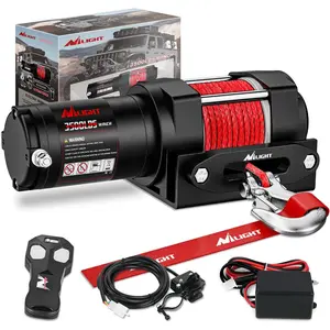 Nilight 3500lbs Heavy Duty 12V Electric ATV Winch Complete Rope Set - Synthetic Rope, Dual Controls (Wireless Remote, Wired Switch), Fairlead, Mounting Plate, Waterproof Seal, Portable for Off-Road Towing (ATV, UTV)