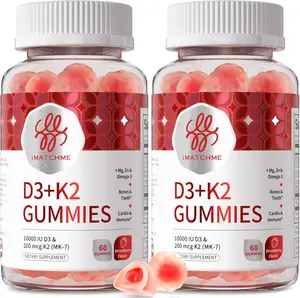 iMATCHME Sugar-Free Vegan Vitamin D3 K2 Gummies, 10000 IU D3 + 200 mcg K2 MK-7 Complex with Omega-3, Magnesium & Zinc, Daily Mineral Vitamin Chews, 60 Count, Pack of 2