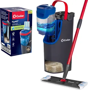 H2prO Flat Mop System | Quick Cleaning Tool | Clean with Clean Water | Machine Washable Reusable Microfiber Mop Pad | Safe on Wood Floors, Vinyl, Tile, Baseboards, Walls
