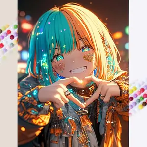 1 set of DIY diamond painting kit, 5D diamond art kit, DIY decor anime girl, colorful, smiling mosaic, diamond art, DIY art home decor