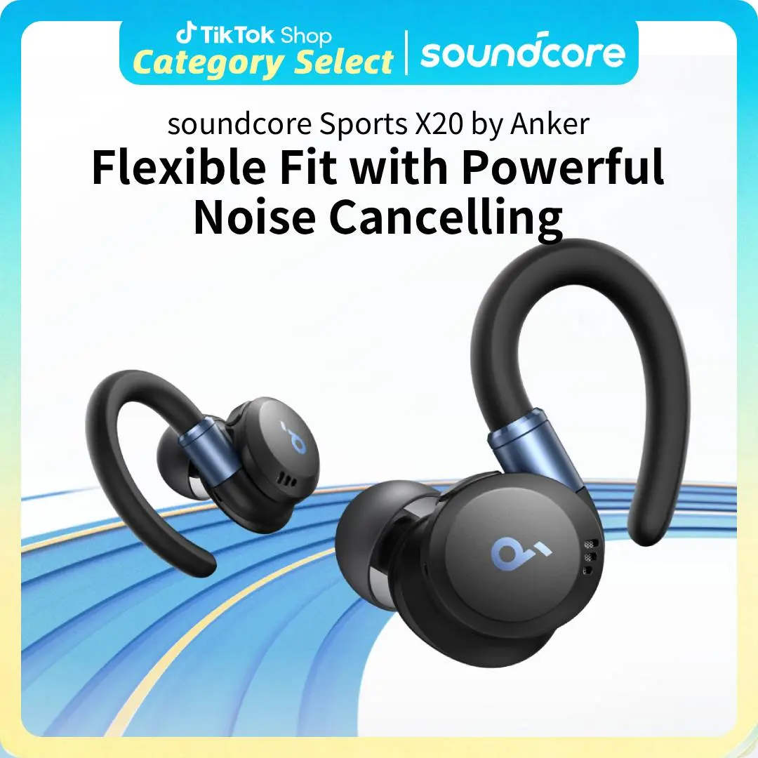 soundcore Sport X20 by Anker, True-Wireless Workout Earbuds, Rotatable and Extendable Ear Hooks, Noise Cancelling, Deep Bass, IP68 Waterproof, Sweatproof, Dustproof, 48H Play, Sport Earbuds for Gym