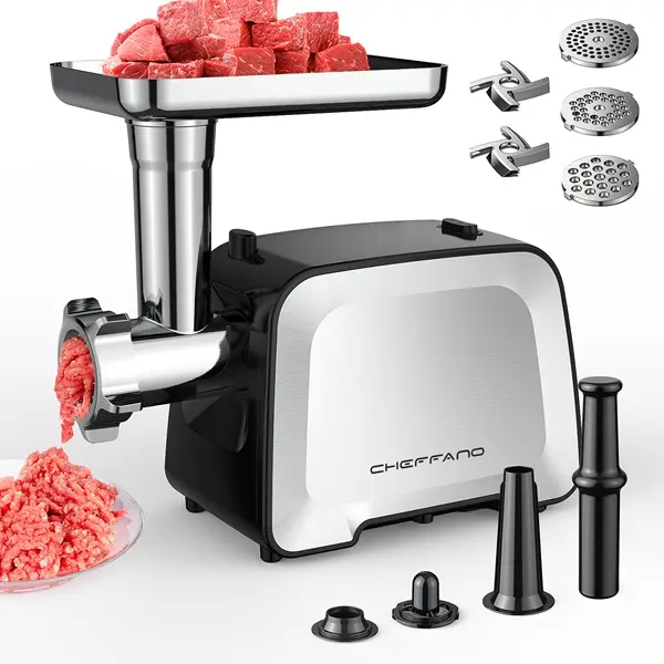 CHEFFANO Electric Meat Grinder, Stainless Steel Sausage Stuffer Maker With 2 Blades, 3 Plates, Sausage Tube & Kubbe Kit, [2000W Max] Heavy Duty for Home Use