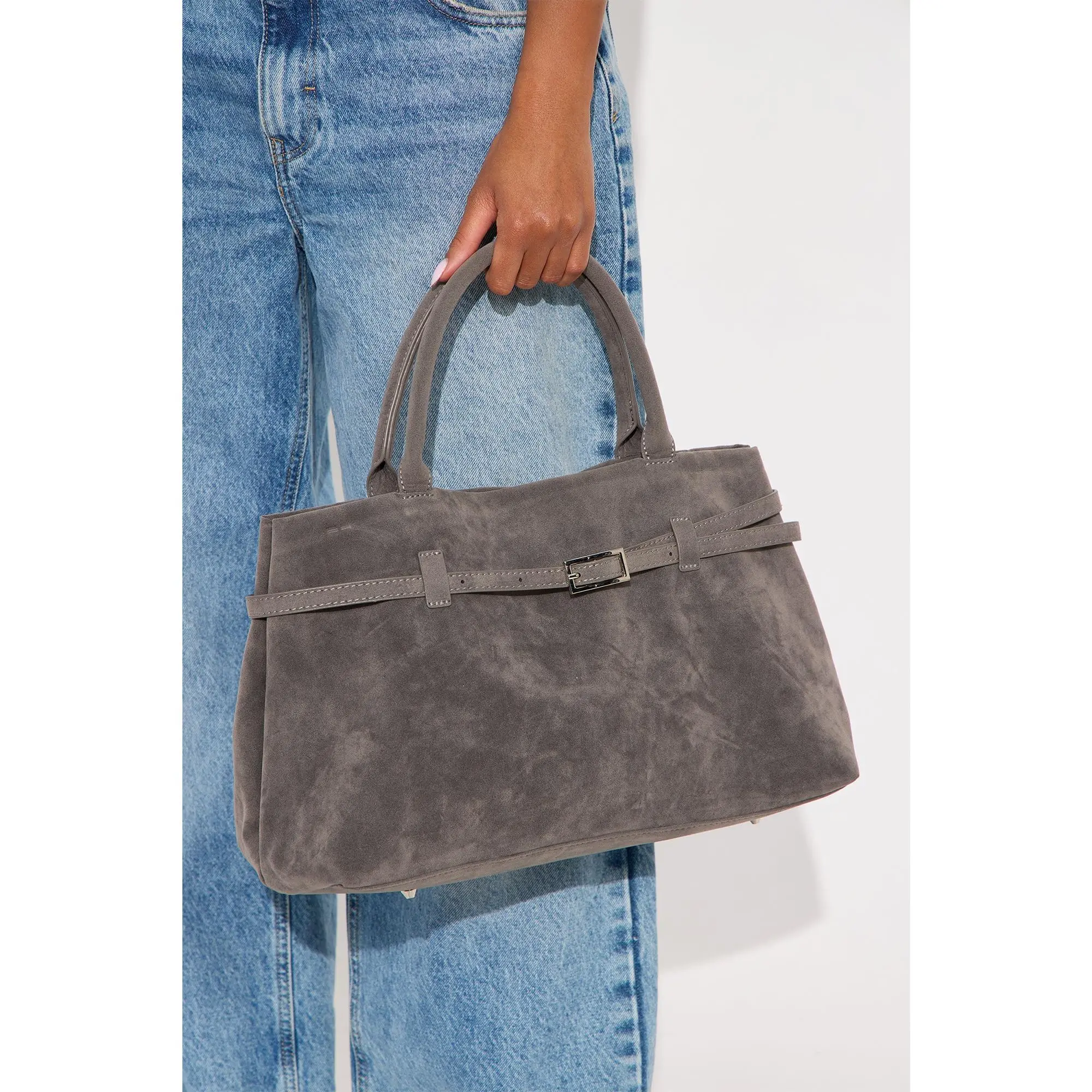 Consider This Faux Suede Shoulder Bag - Grey