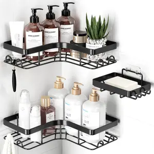 Black 3 Pack L Shaped Corner Shower Caddy, Adhesive No Drill Bathroom Shelf Organizer Set, Rustproof Metal Shower Shelves for Shampoo, Conditioner and Body Wash, Space Saving Wall Mounted Bathroom Storage Rack for Home