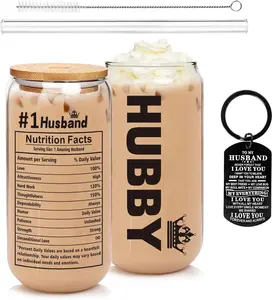 ANOTION  Valentines Gifts for Him from Wife, Birthday Gifts Ideas Present for Men Husband -I Love You Gifts Glass Cup with Bamboo Lid and Straw