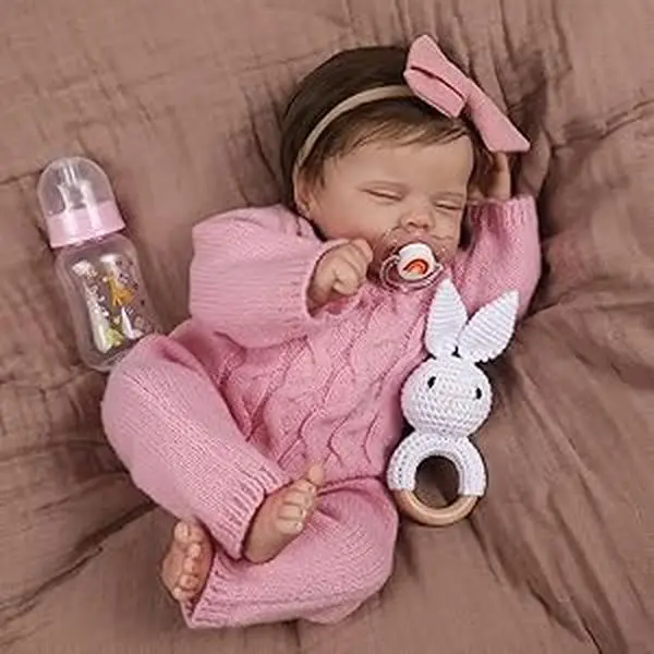 WOOROY Lifelike 18in Weighted Body Newborn Baby Doll - Soft Cloth Sleeping Girl Doll with Movable Features for Realistic Play, Handmade Toy with Accessories, Fun Playmate for Kids Age 3+ & Seniors, Holiday Gift