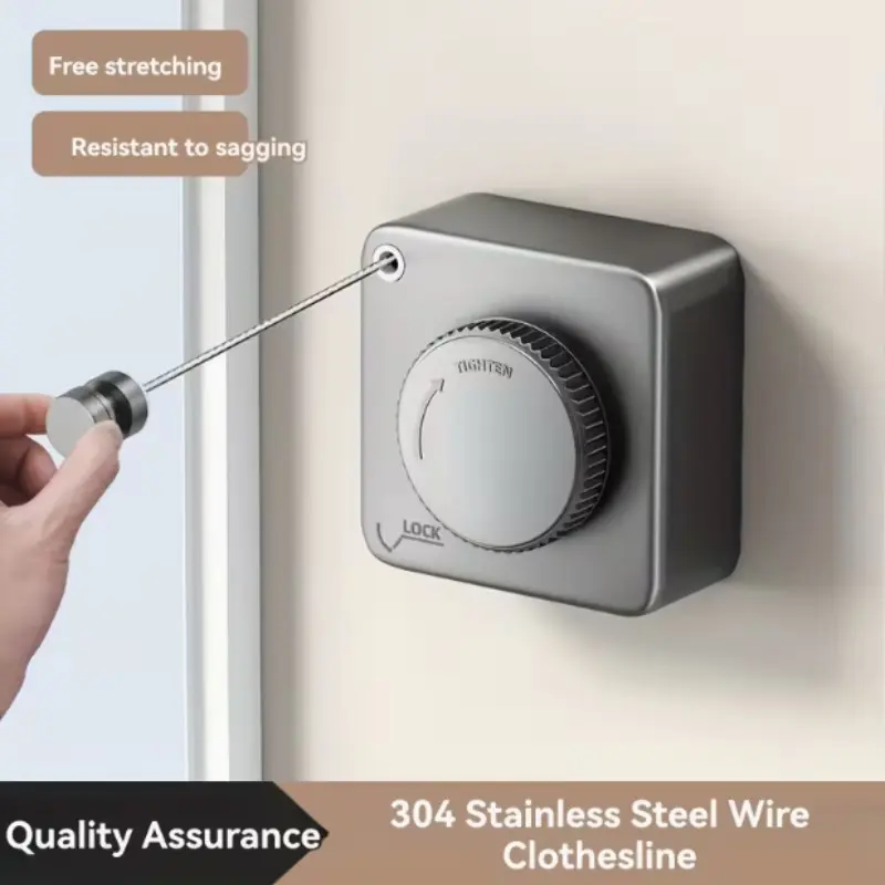 Invisible Square Clothes Drying Rope Without Drilling, Retractable Stainless Steel Indoor Clothesline, Ideal for Balcony, Bathroom, Household & Home Invisible Clothesline