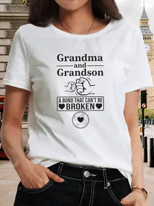 Women's Grandma & Grandson Bond T-Shirt - Heartwarming Grandparent-Grandchild, Soft Stretchy Fabric, Lightweight Breathable Casual Everyday & Vacation Wear, Machine Washable Gift for New Grandma or for Matching Outfits