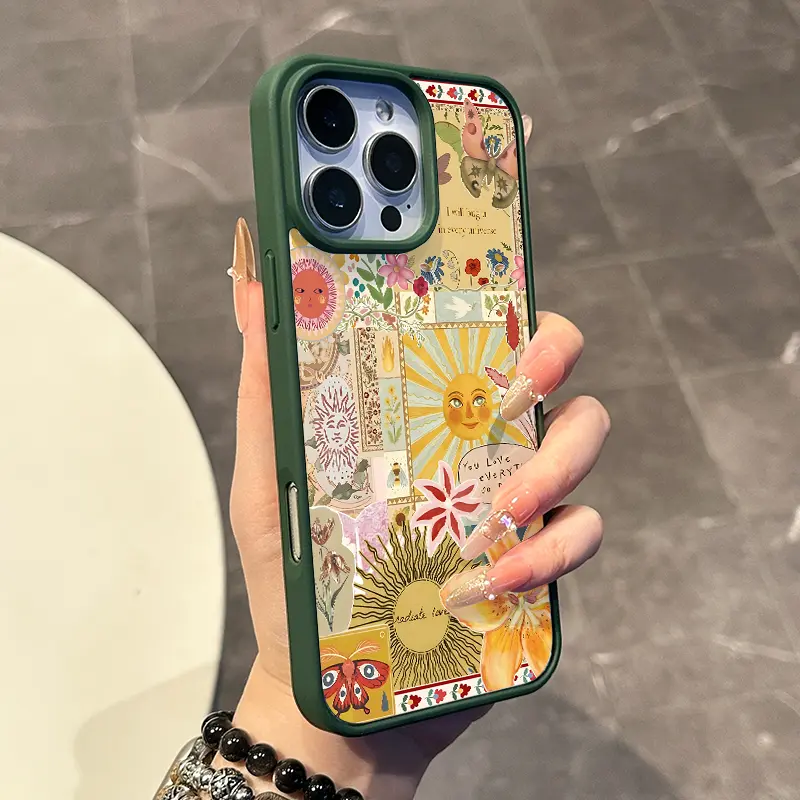 Magnetic Protective Case for iPhone 17 16 E Pro Max 15 Plus 14 13 12 11 XS XR, Y2K Name Floral Sun Collage Pattern | Lightweight, Shockproof, Silicone, Protective, and Trendy
