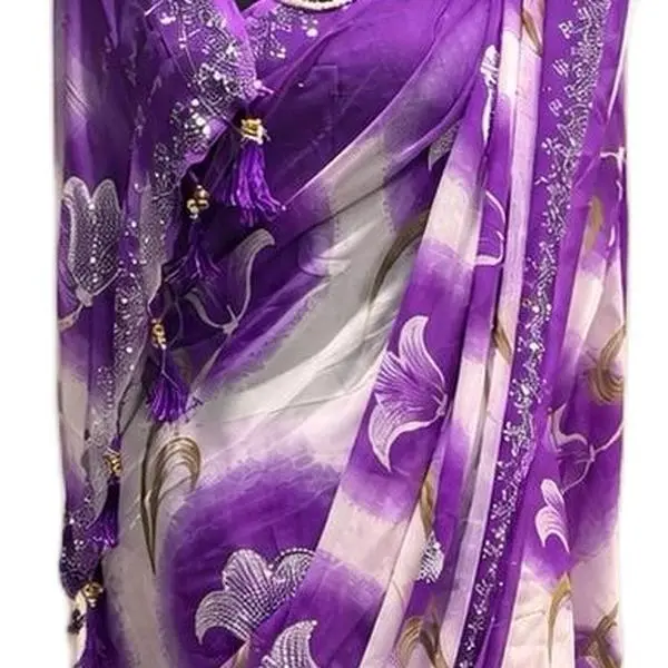 Purple/Green Bloom Chiffon Saree