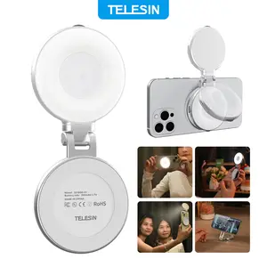 【TikTokShopStockUp】TELESIN 3-in-1 Magnetic Mirror Selfie Light –360° LED Ring Light with MagSafe, Mirror and Phone Stand, Portable Rechargeable Fill Light, 3 Color Temperatures for Makeup, Live Streaming, Video Calls, Gift, Compatible with iPhone 17
