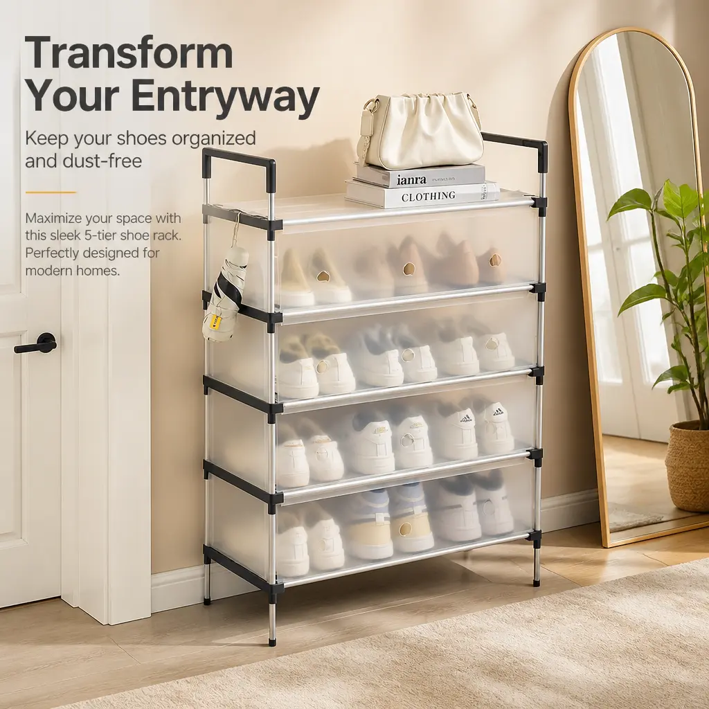 5-Layer Dustproof Shoe Storage Rack, Space-Saving Home Organizer