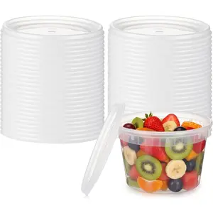 50 Pack Clear Deli Container  Plastic   for 8, 16, 32oz Deli Container Soup, Freezer, Microwave, Dishwasher Safe, Not Include Cups