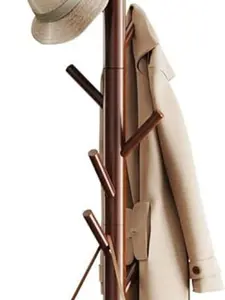Pipishell Sturdy Wooden Coat Tree with 8 Hooks, 3 Adjustable Sizes for Clothes, Hat Stand Used in Bedroom/Office/Entryway, Brown