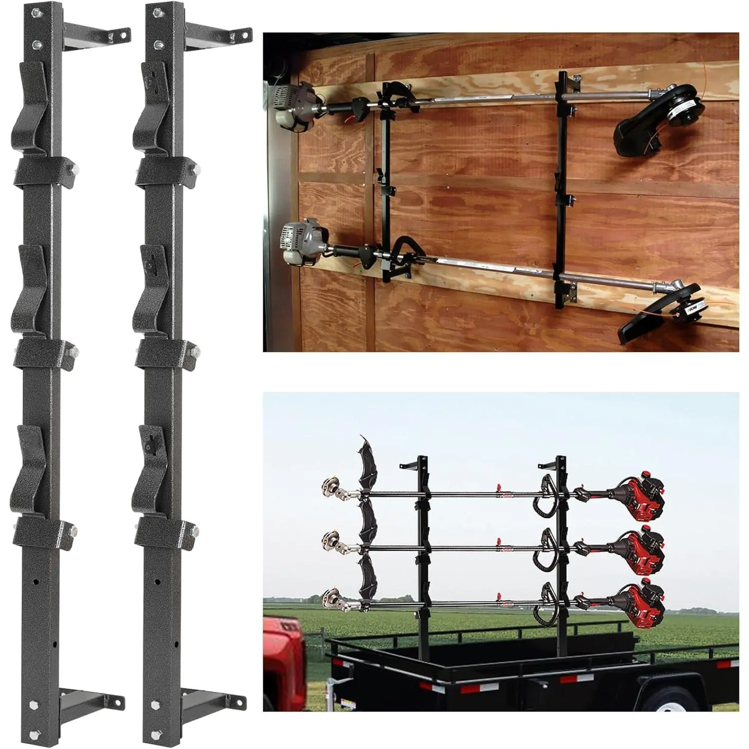 Trimmer Rack, 3 Place Heavy Duty Weedeater Rack for Walls, Open and Enclosed  with Locks, Black Steel