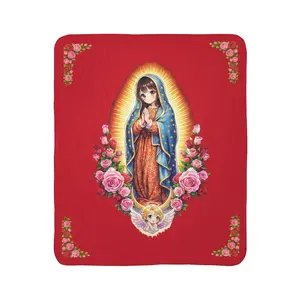 Our Lady of Guadalupe Mexican Fleece Sherpa Blanket | Virgin Mary devotional anime roses