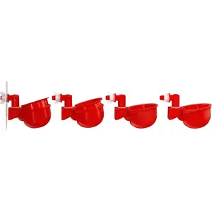 DIY Waterer Kit - Auto-Fill Cups with Inserts -  for Chickens, Ducks, Geese, Turkeys, Peafowl, and Quail - 4 Pack + 1 Bonus Cup Included (Red, Pack of 4)
