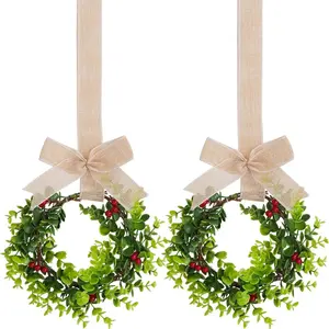 2Pcs Mini Christmas Wreaths Cabinet Wreaths Small Green Hanging Wreath Christmas Ornament for Cabinets Winter Holiday Home Outdoor Indoor Window…