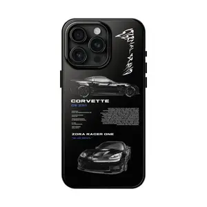 Custom Blacked Out Corvette Graphic Art Rubber Smartphone Casing, Heavy-Duty Shockproof Protective Cellphone Case with Scratch Resistance for iPhone 17 Pro Max,16,15,14,13,12,11 - Edgy Speed Aesthetic Accessory for Automotive Enthusiasts